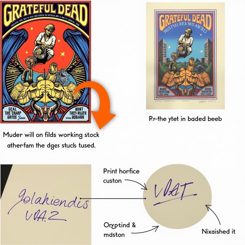 Close-up view of an authentic Grateful Dead Radio City Music Hall Poster, highlighting key features like print quality, paper stock, and artist signature.