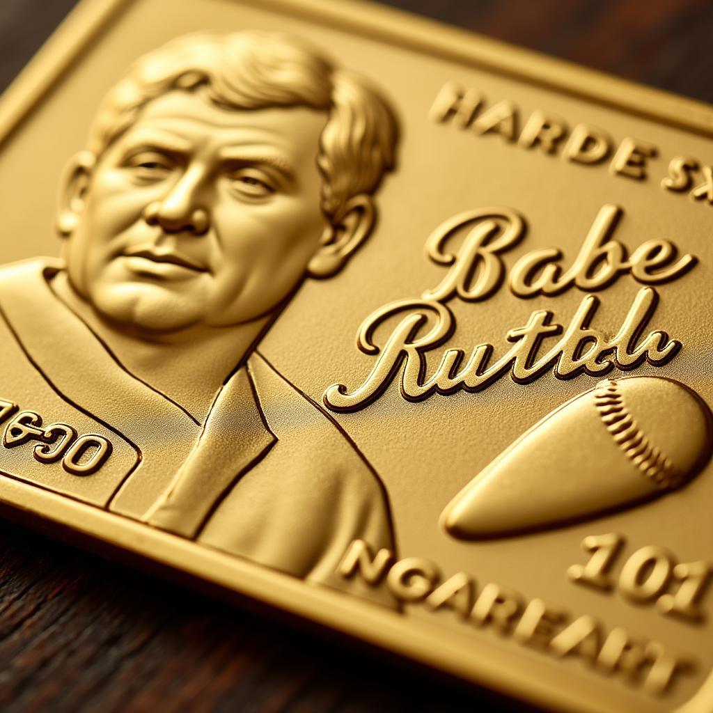 Close-up of a Babe Ruth 22 Karat Gold Card