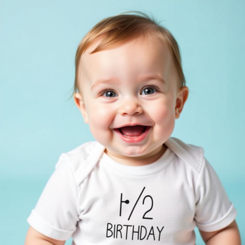 Baby Wearing Half Birthday Onesie Smiling