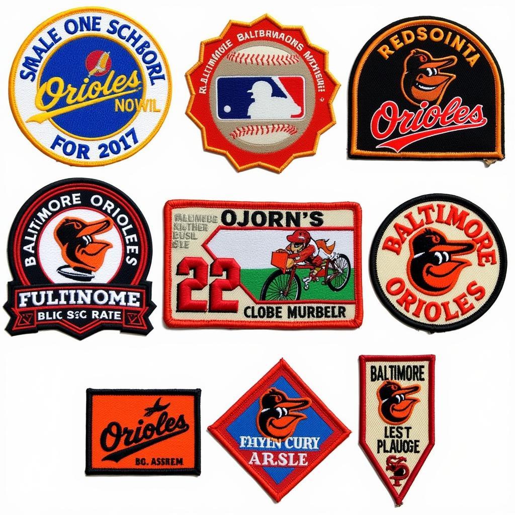 Different Styles of Baltimore Orioles Patches Including Commemorative and Player Patches