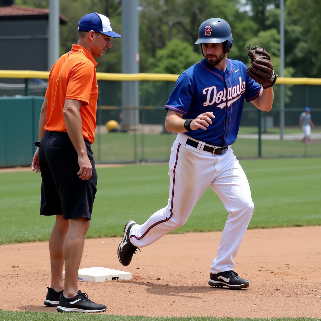 Baseball player performing agility drills with a personal trainer