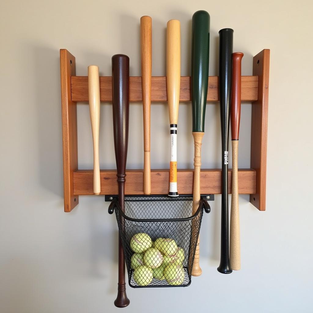 Baseball Bat and Ball Wall Mounted Organizer