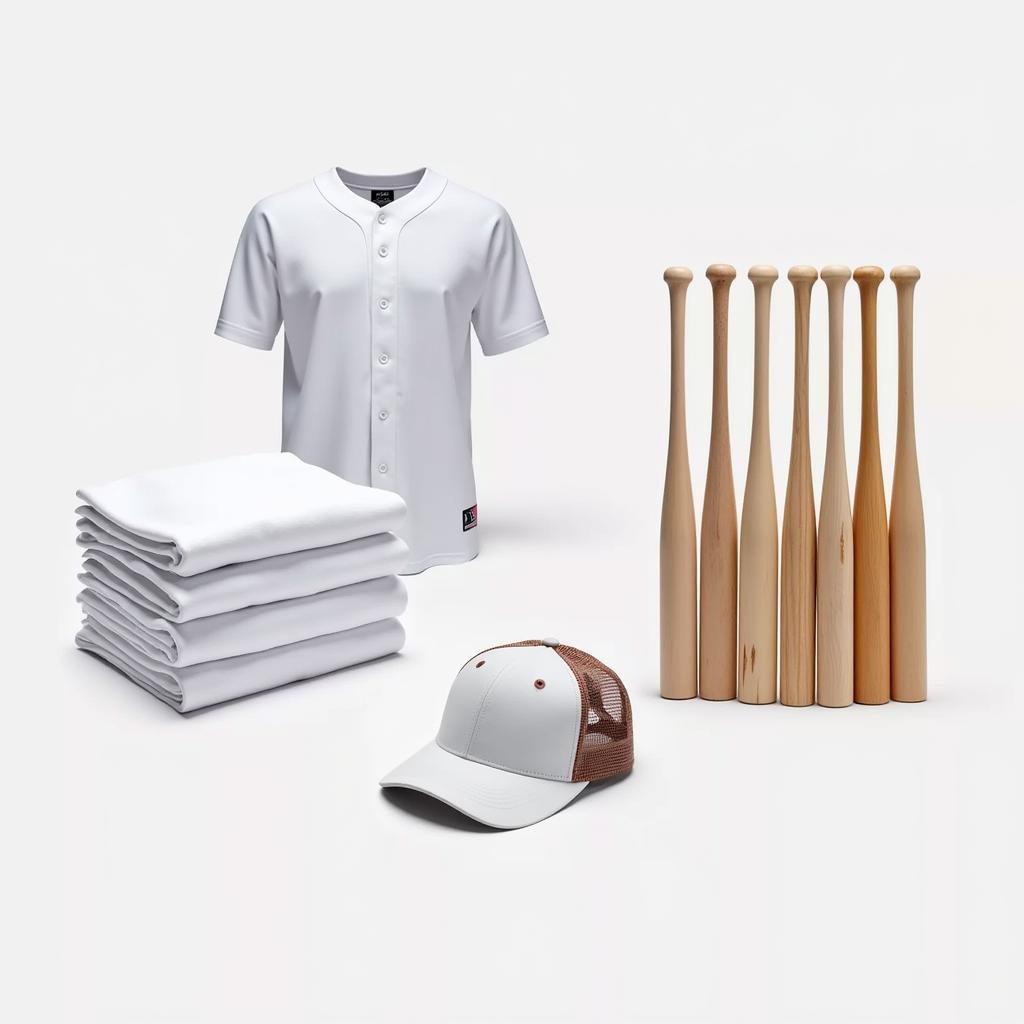 Different types of baseball blanks for jerseys, caps, and bats