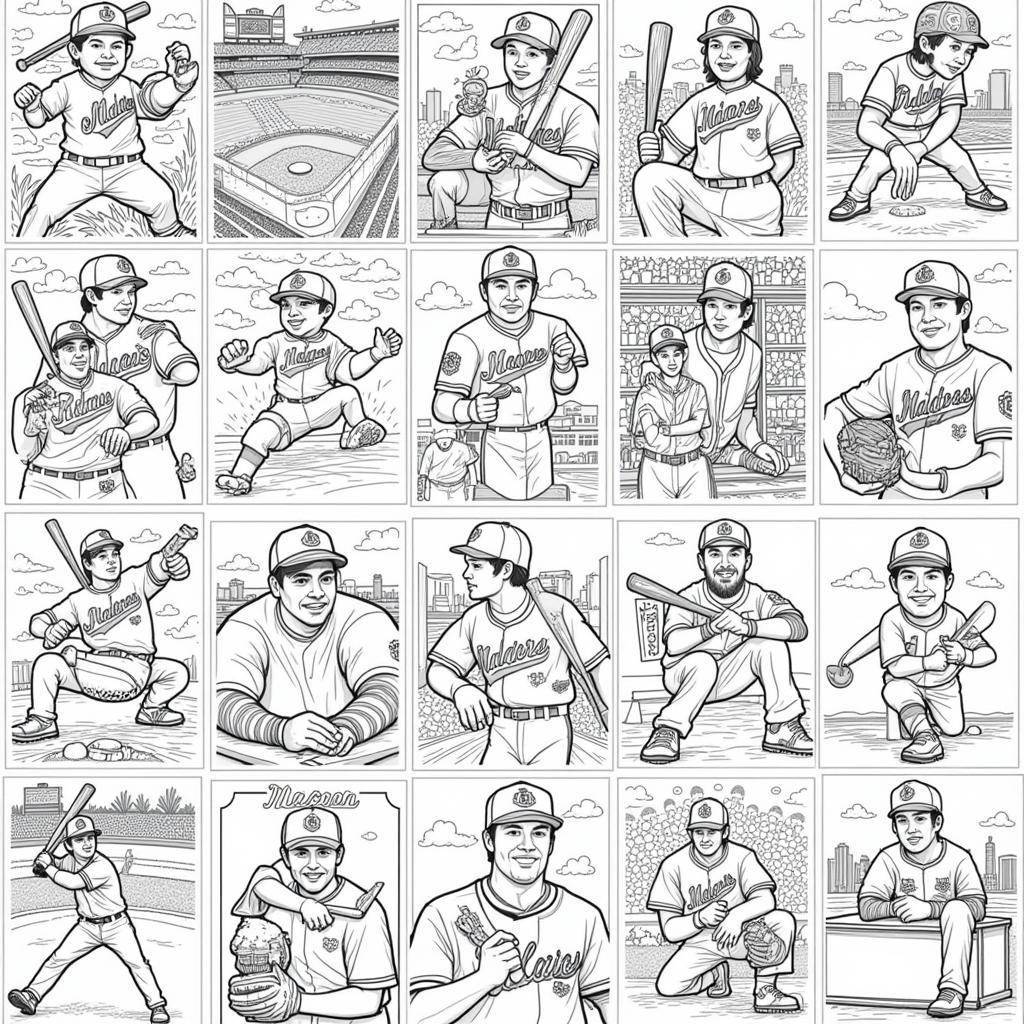 Variety of baseball coloring books for adults and kids