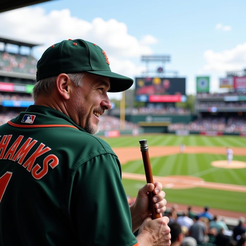 Baseball Fan with a Walking Stick