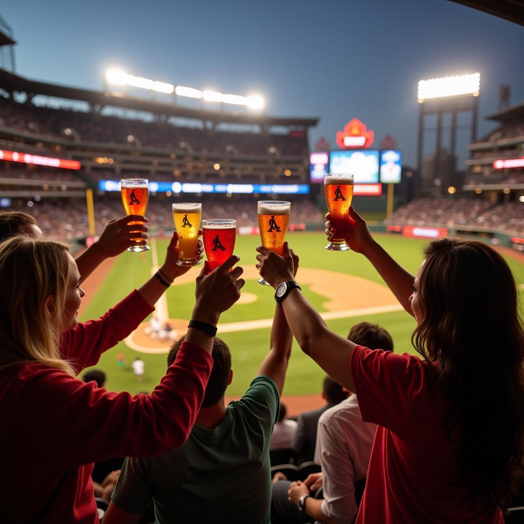 Baseball Fans Toasting with Baseball-Themed Drinks