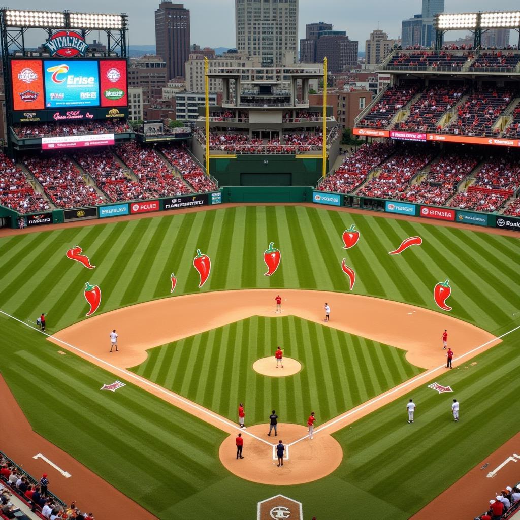 Baseball Game with Chili Pepper Symbols