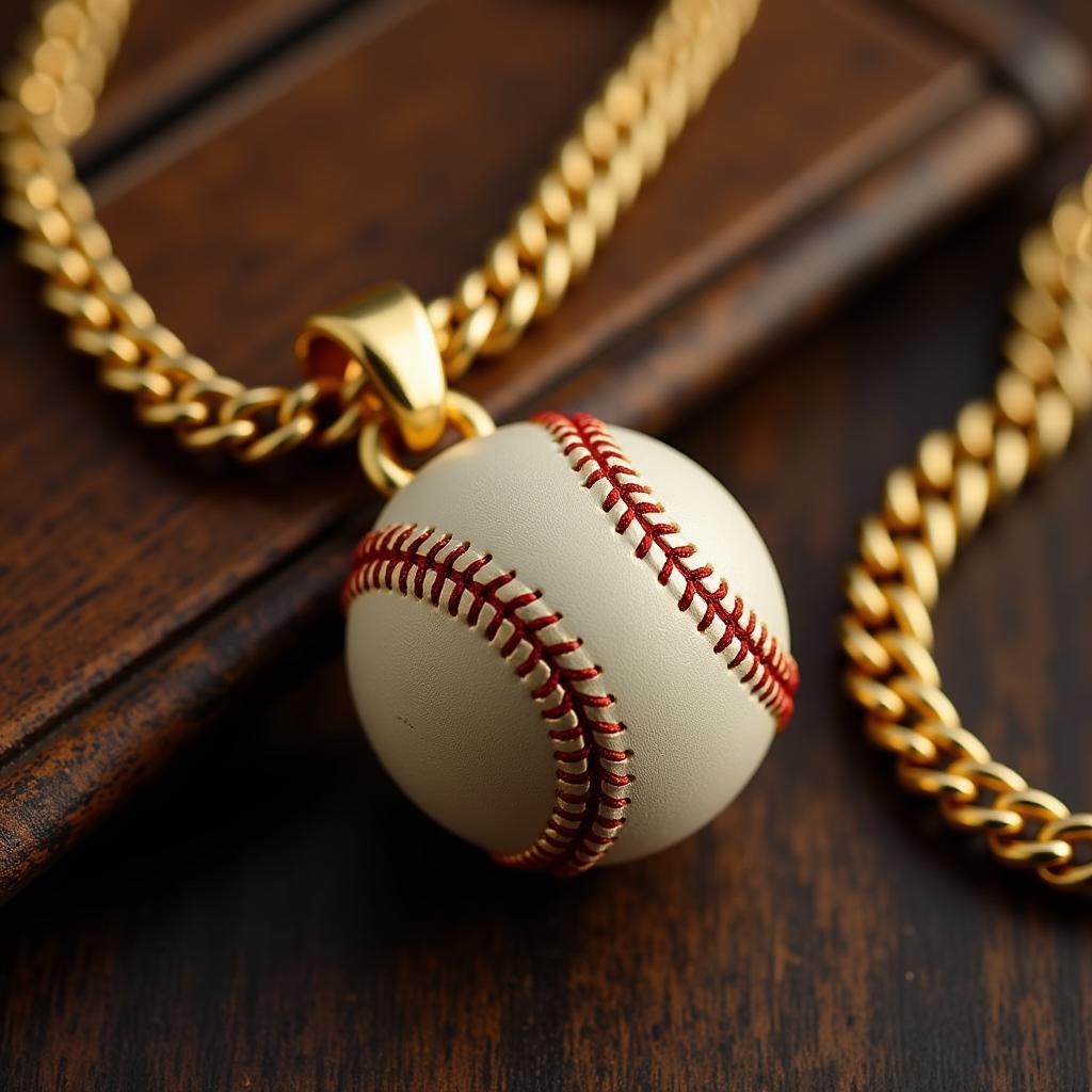 Close-up of a baseball gold chain