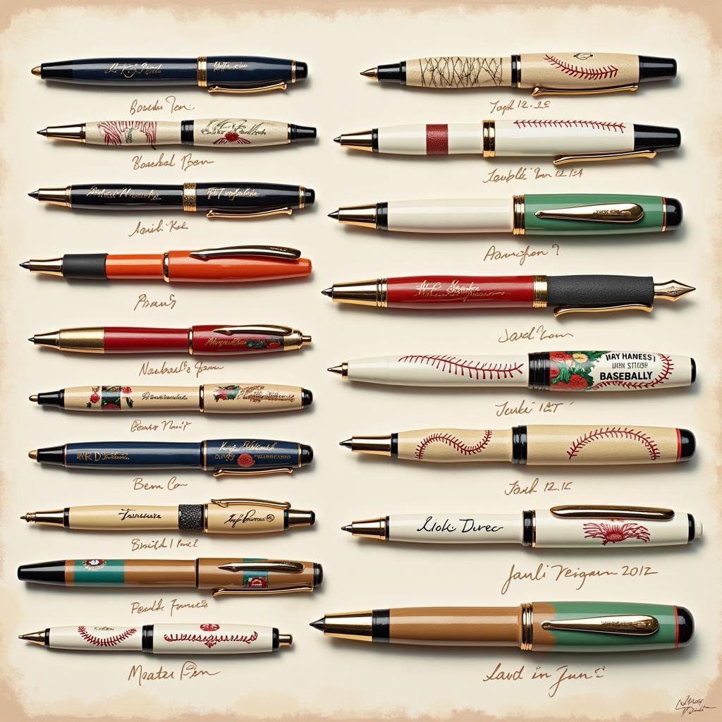 A collection of rare and limited edition baseball pens