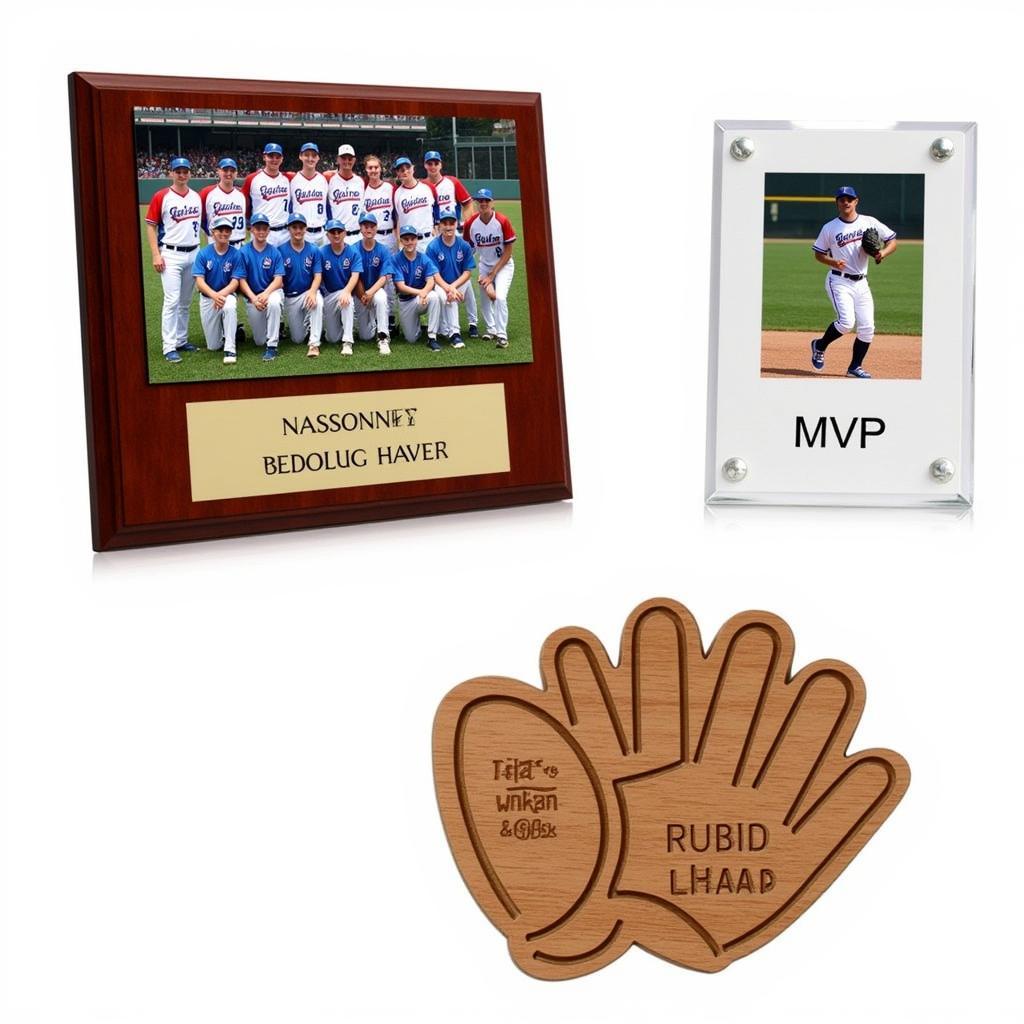 Different styles of baseball picture plaques, showcasing designs for championship wins and MVP awards.