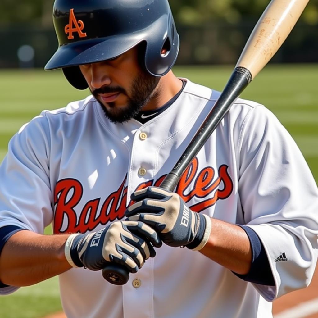 Baseball Player Gripping a Bat