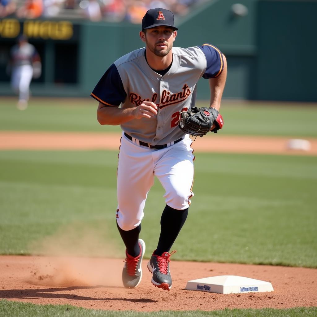 Baseball player running bases in knee pants