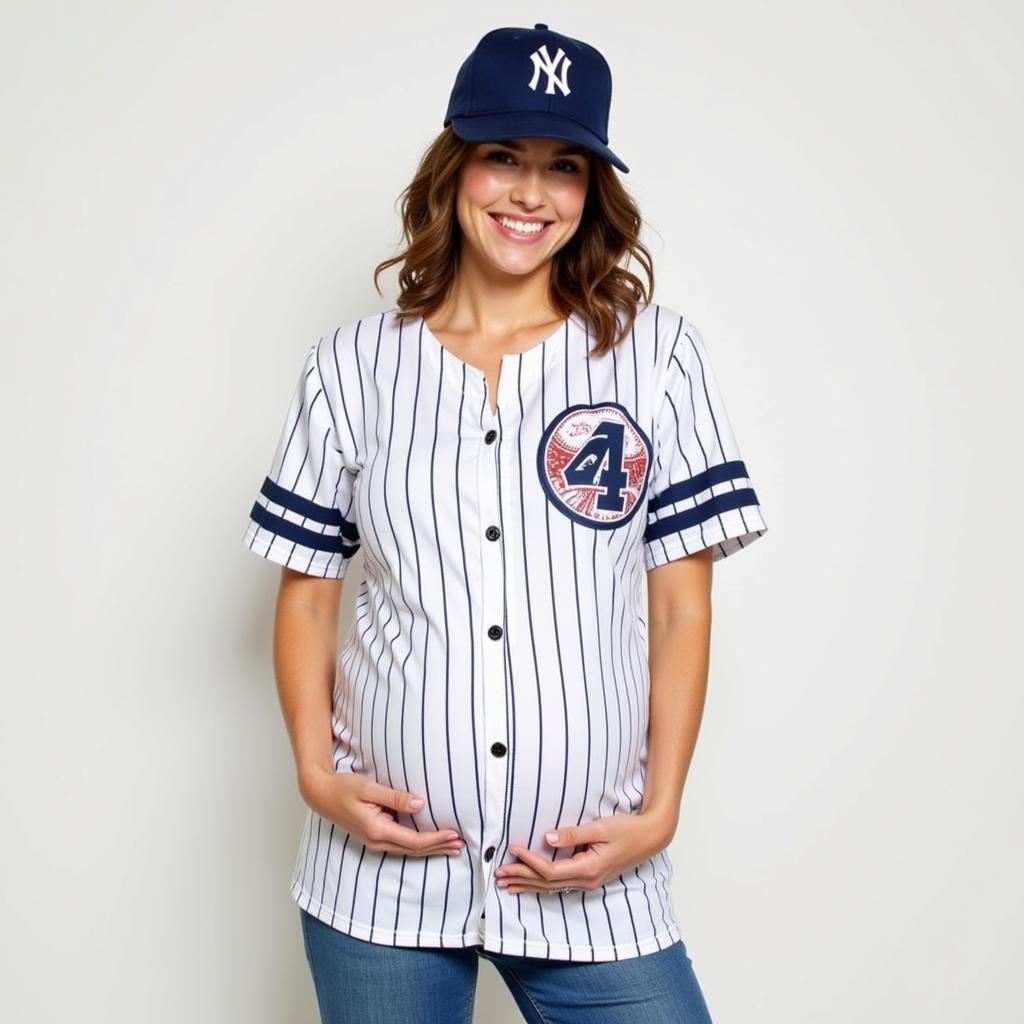 Pregnant Woman in Classic Baseball Uniform