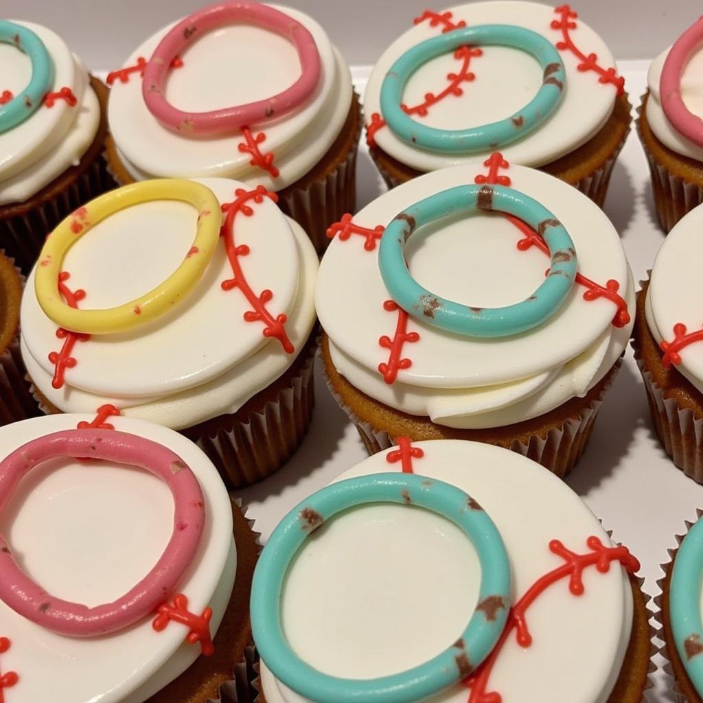 Baseball ring cupcake toppers add a fun, sporty touch.