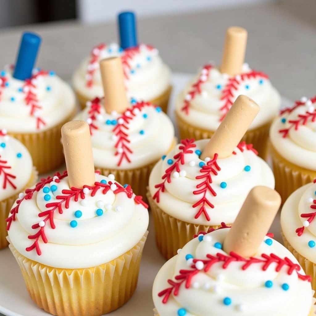 Baseball Sprinkles Cupcakes