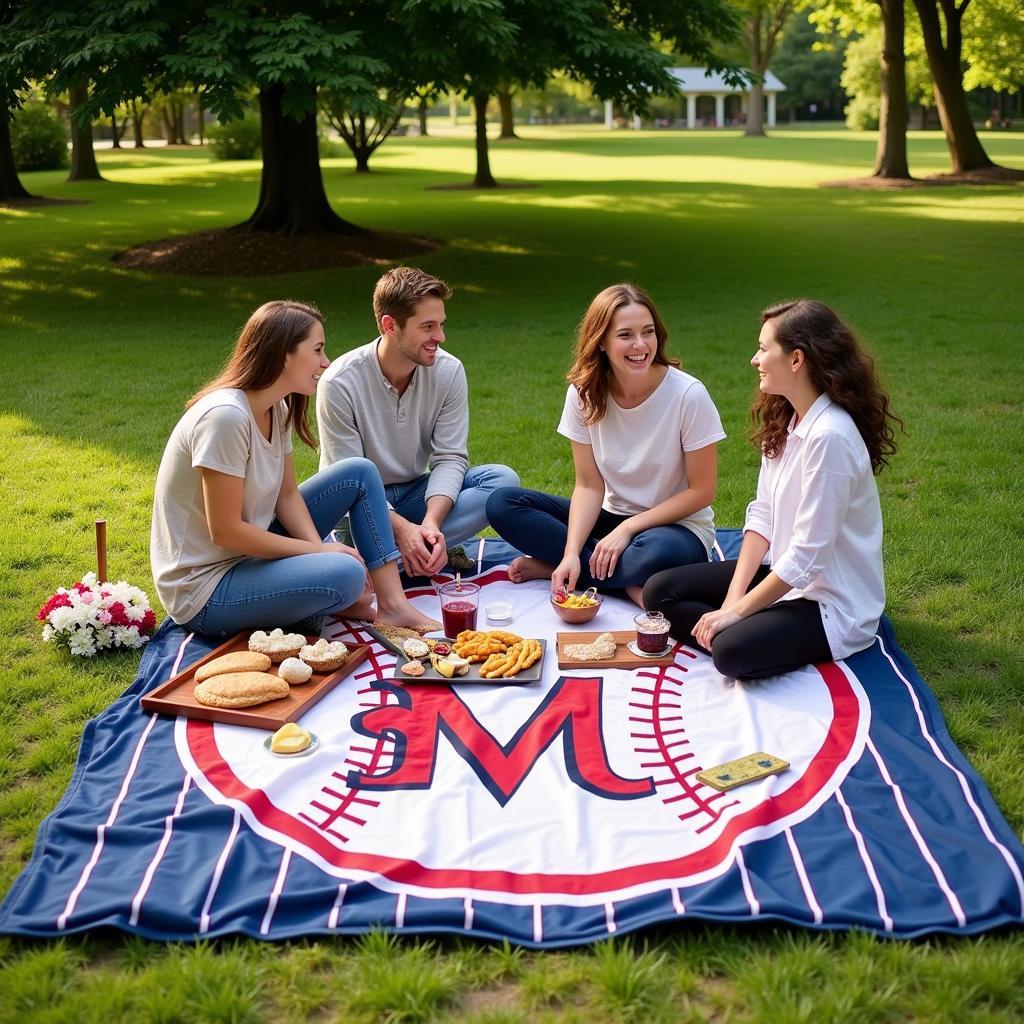 Using a baseball stadium blanket for a picnic