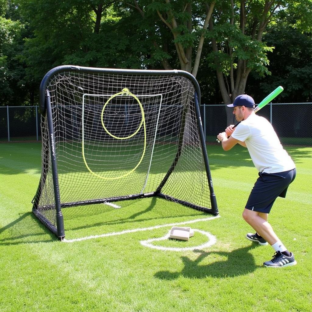 Practicing with a baseball strike zone net