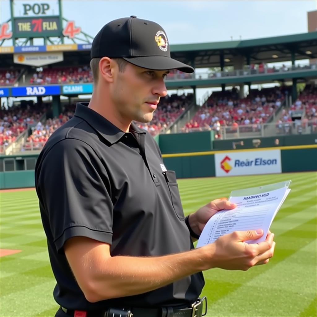 Baseball Umpire Using Lineup Card Holder