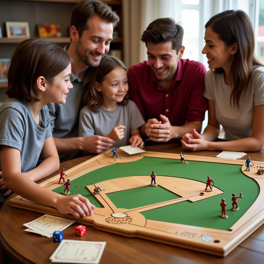 Family enjoying a baseball wooden board game