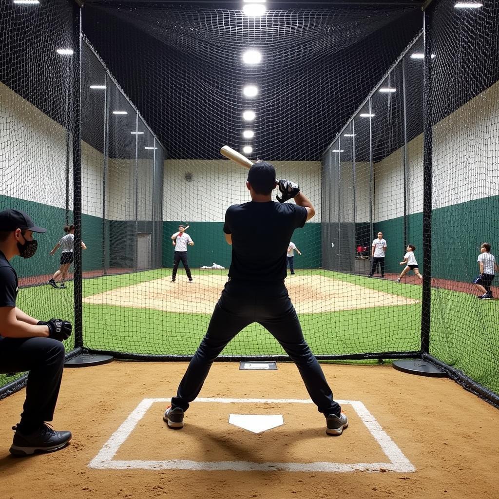 Practicing in a batting cage in Montgomery