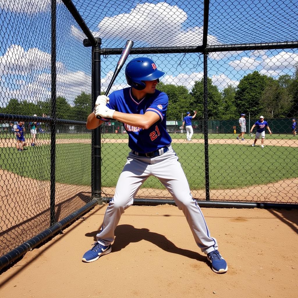 Baseball Player Practicing Drills in Batting Cage