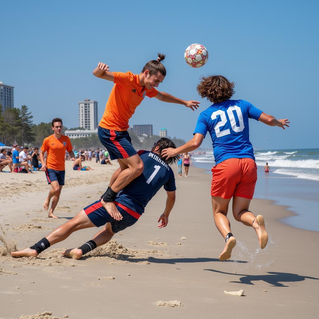 Beach soccer players in action during the Wilmington NC tournament