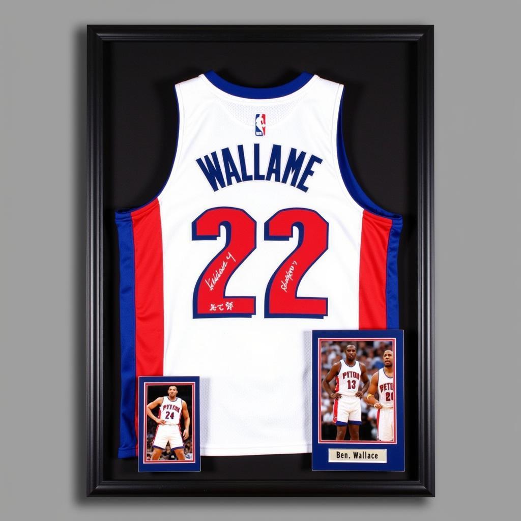 Ben Wallace Autographed Jersey in a Display Case