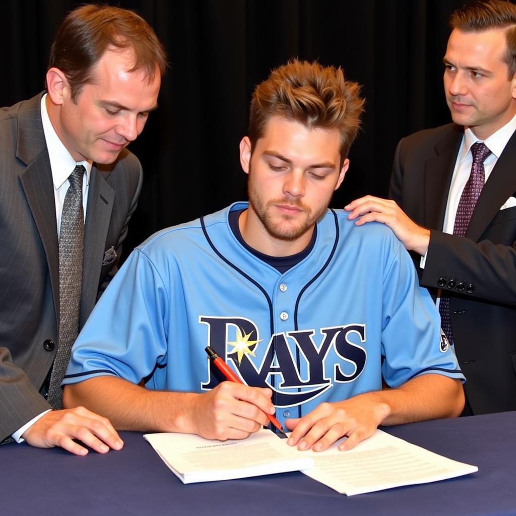 Ben Zobrist Signing His Contract with the Tampa Bay Rays