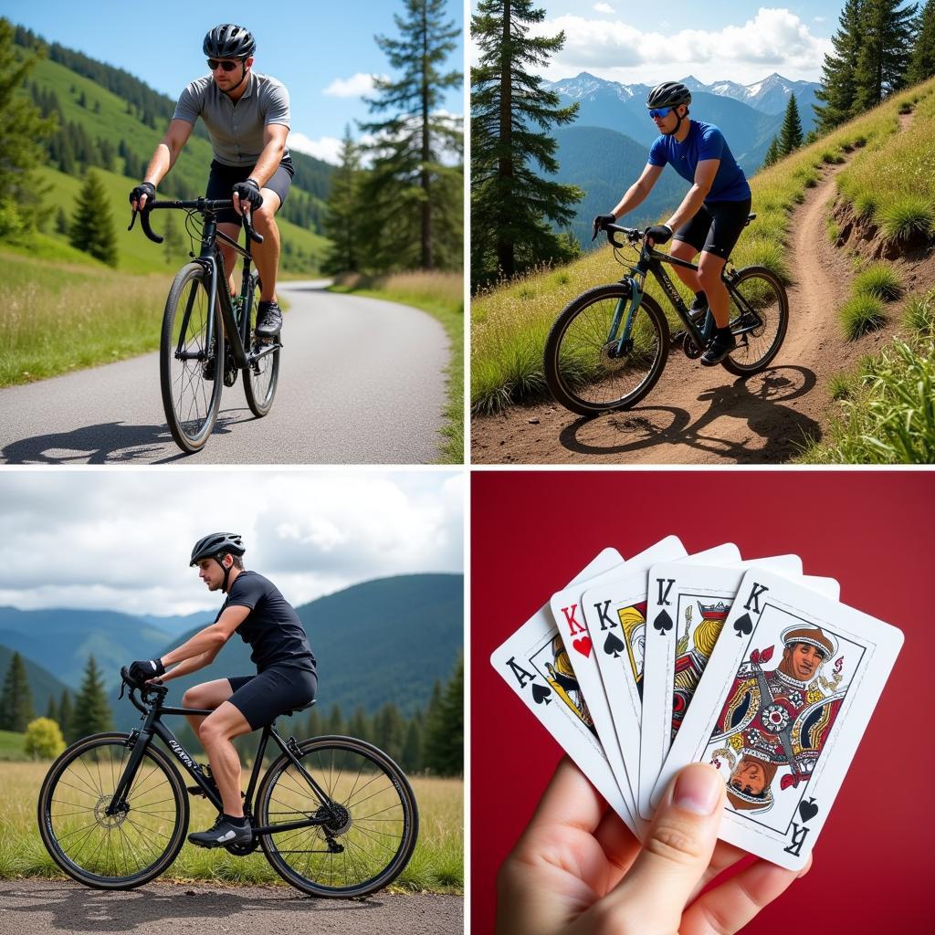 Different Types of Bicycle Fans: Road Cyclist, Mountain Biker, Vintage Bicycle Collector, and Playing Card Enthusiast
