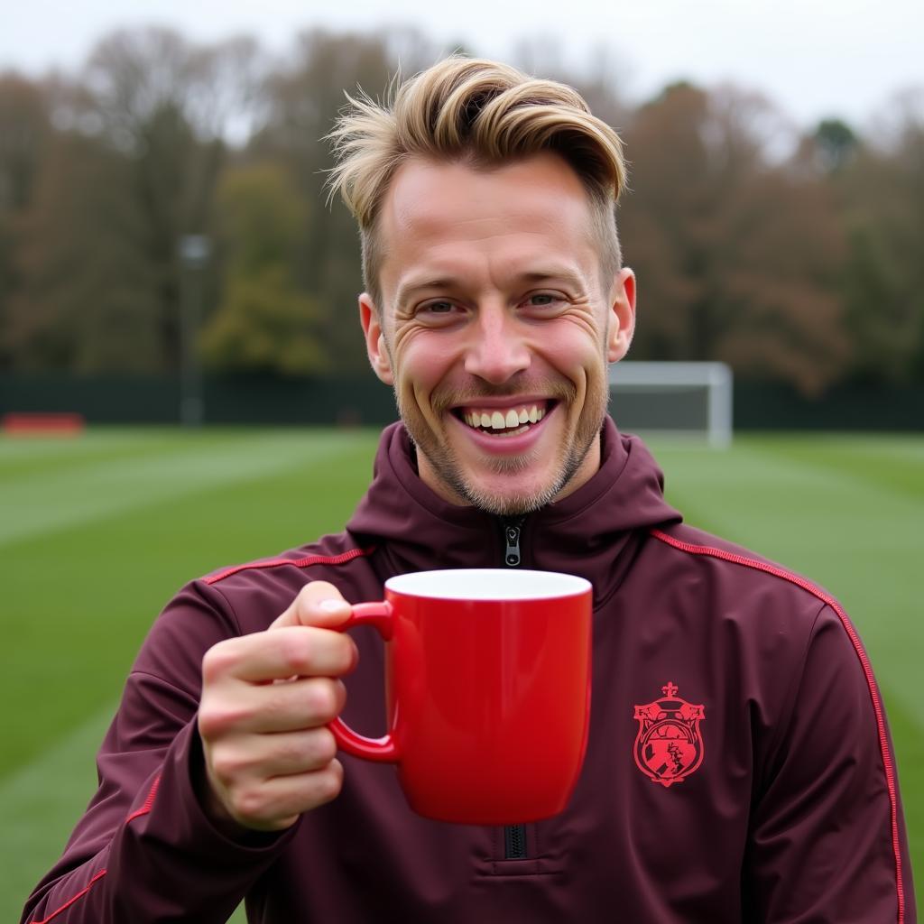 Frenkie de Jong with his Big Red Coffee Mug