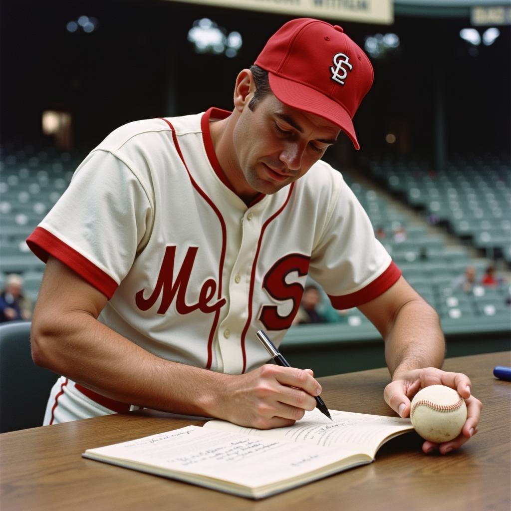 Bill Mazeroski Signing a Baseball