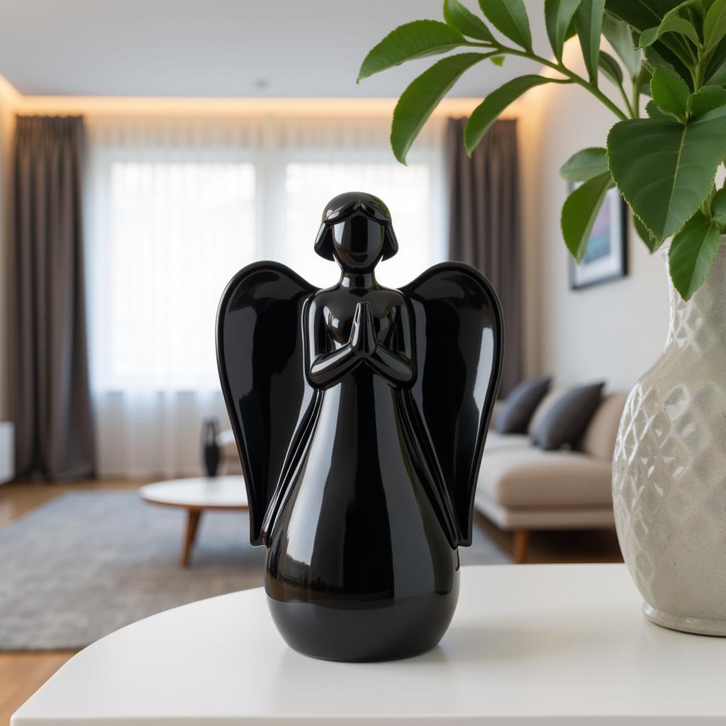 Black Ceramic Angel in a Modern Interior Design Setting