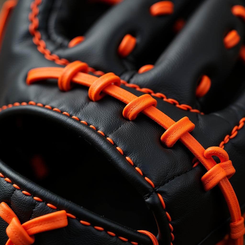 Close-up of a Black and Orange Baseball Glove