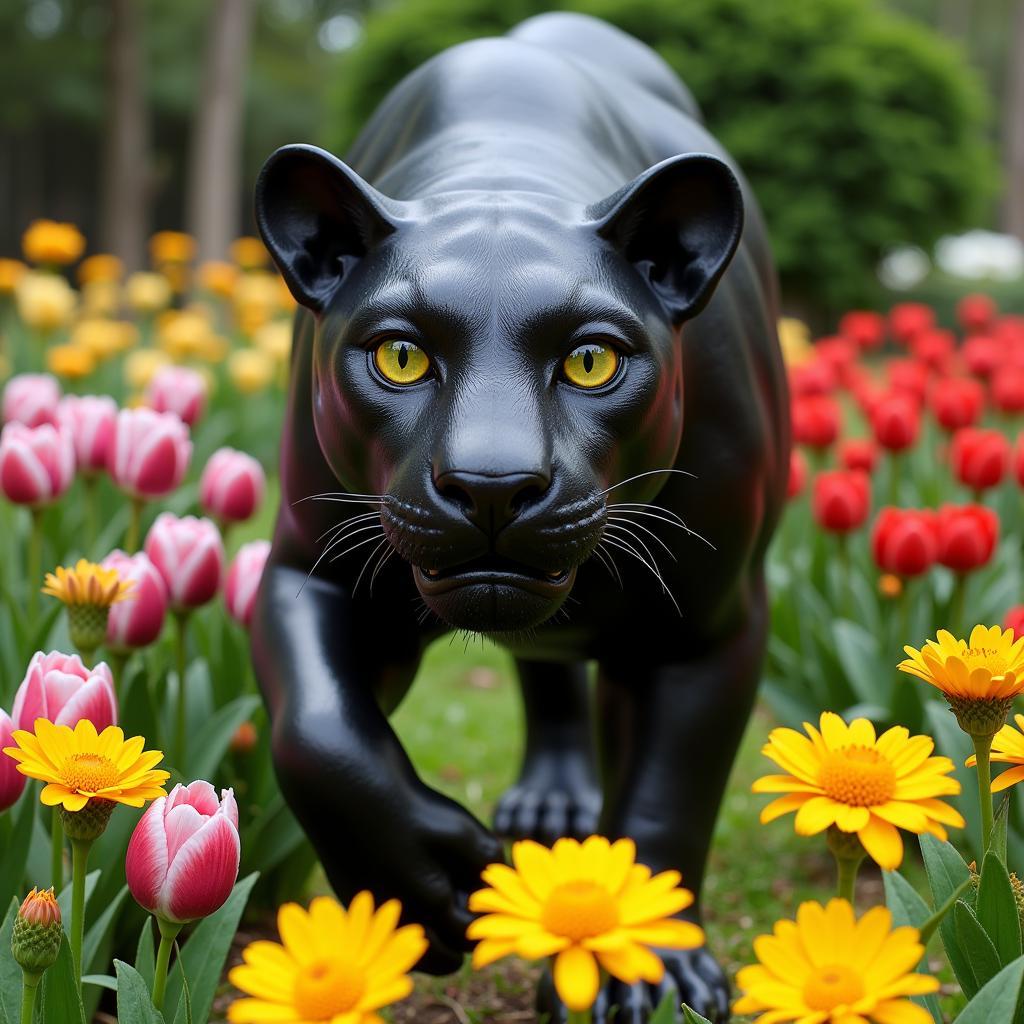 Black Panther Statue Resin Garden Decor with Realistic Detail