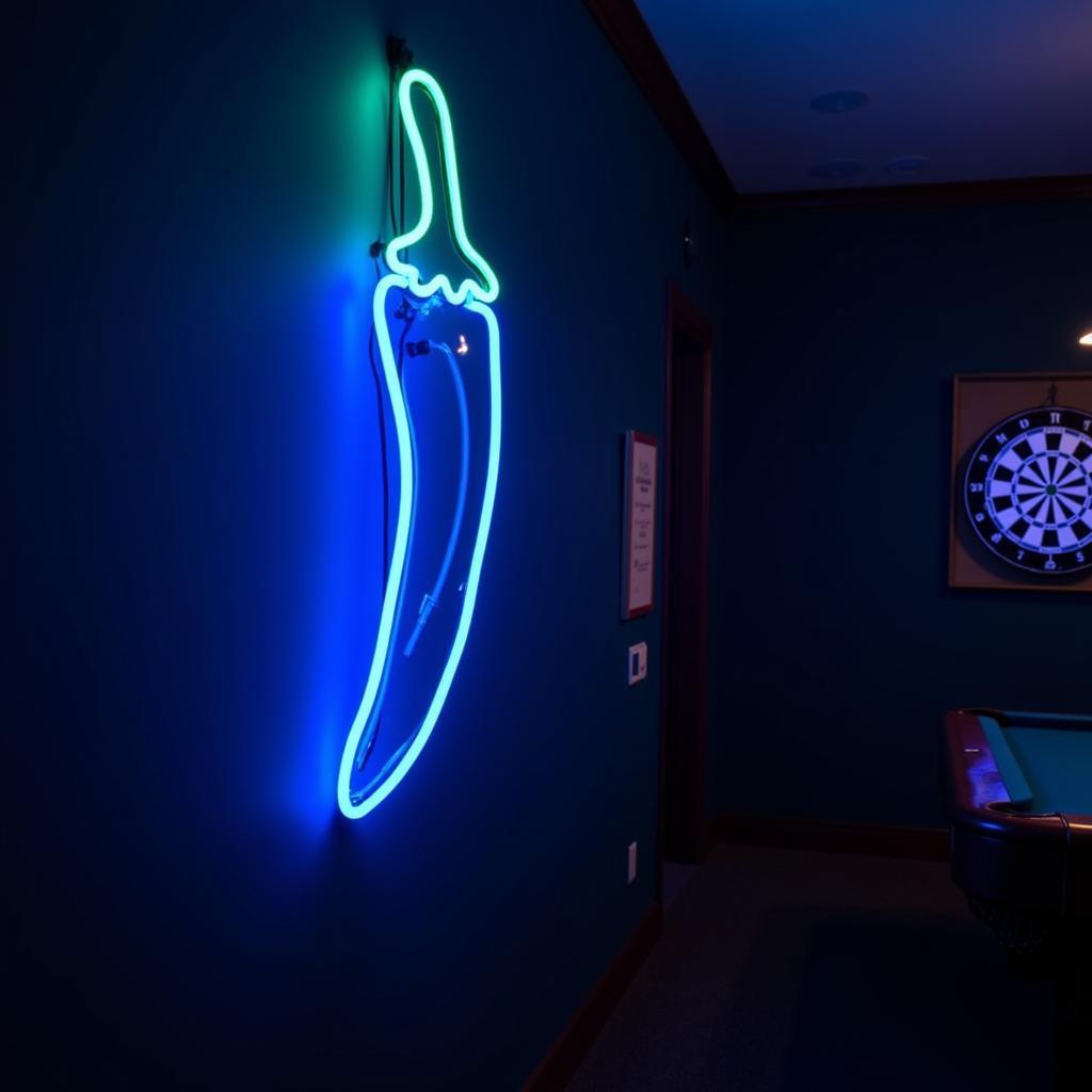 Blue Chilis Neon Sign in a Game Room