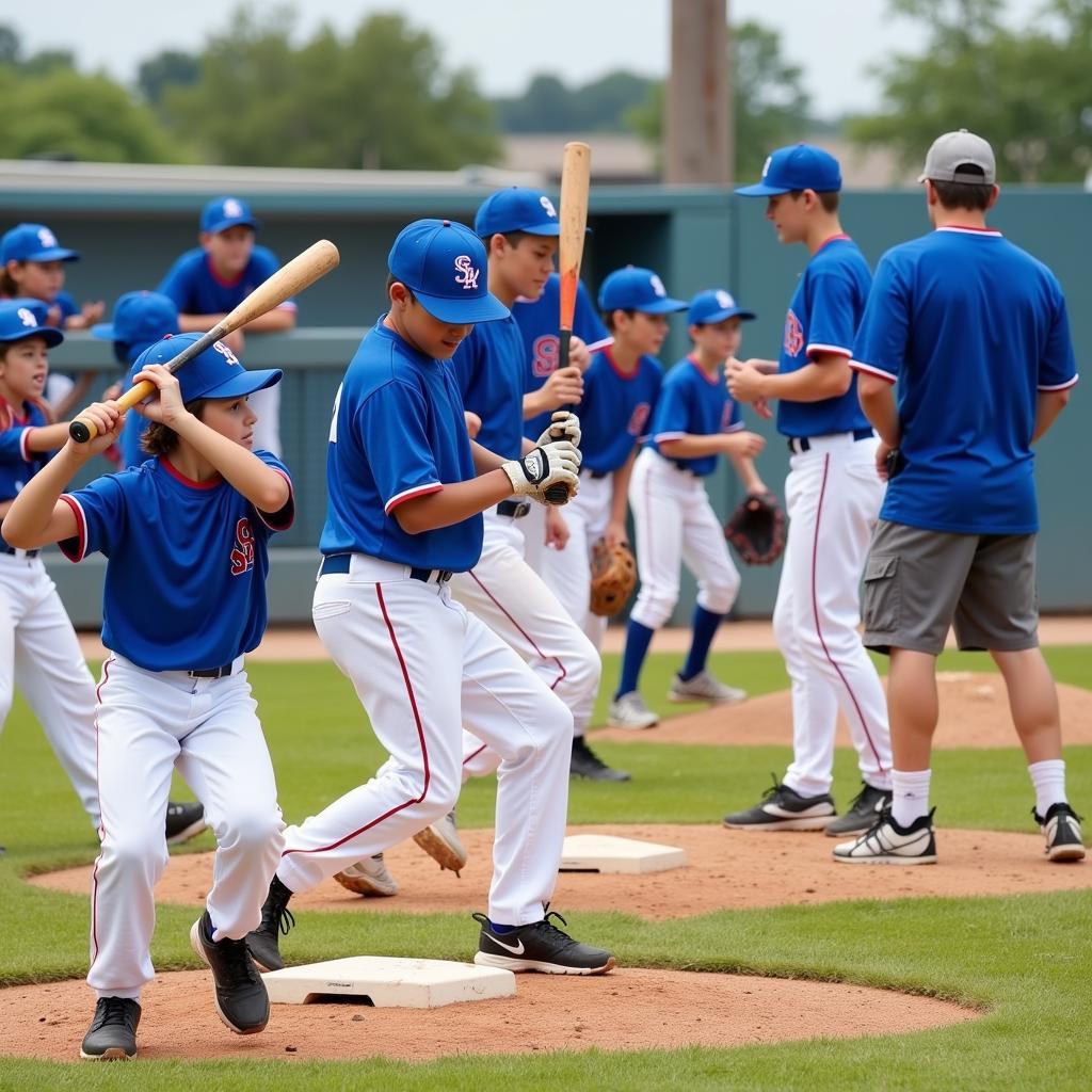 Young baseball players trying out for a blue sox travel baseball team