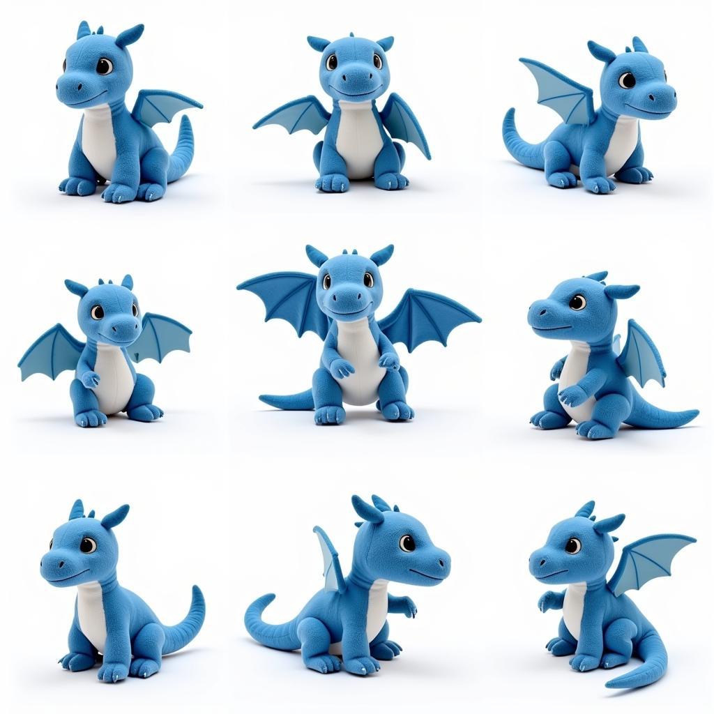 Various Blue Stuffed Dragons