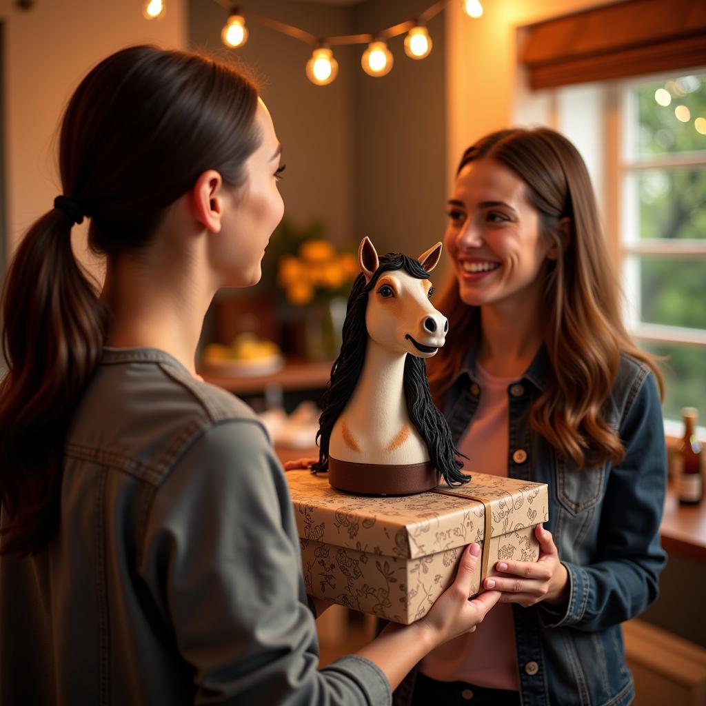 Giving a bobble head horse as a present