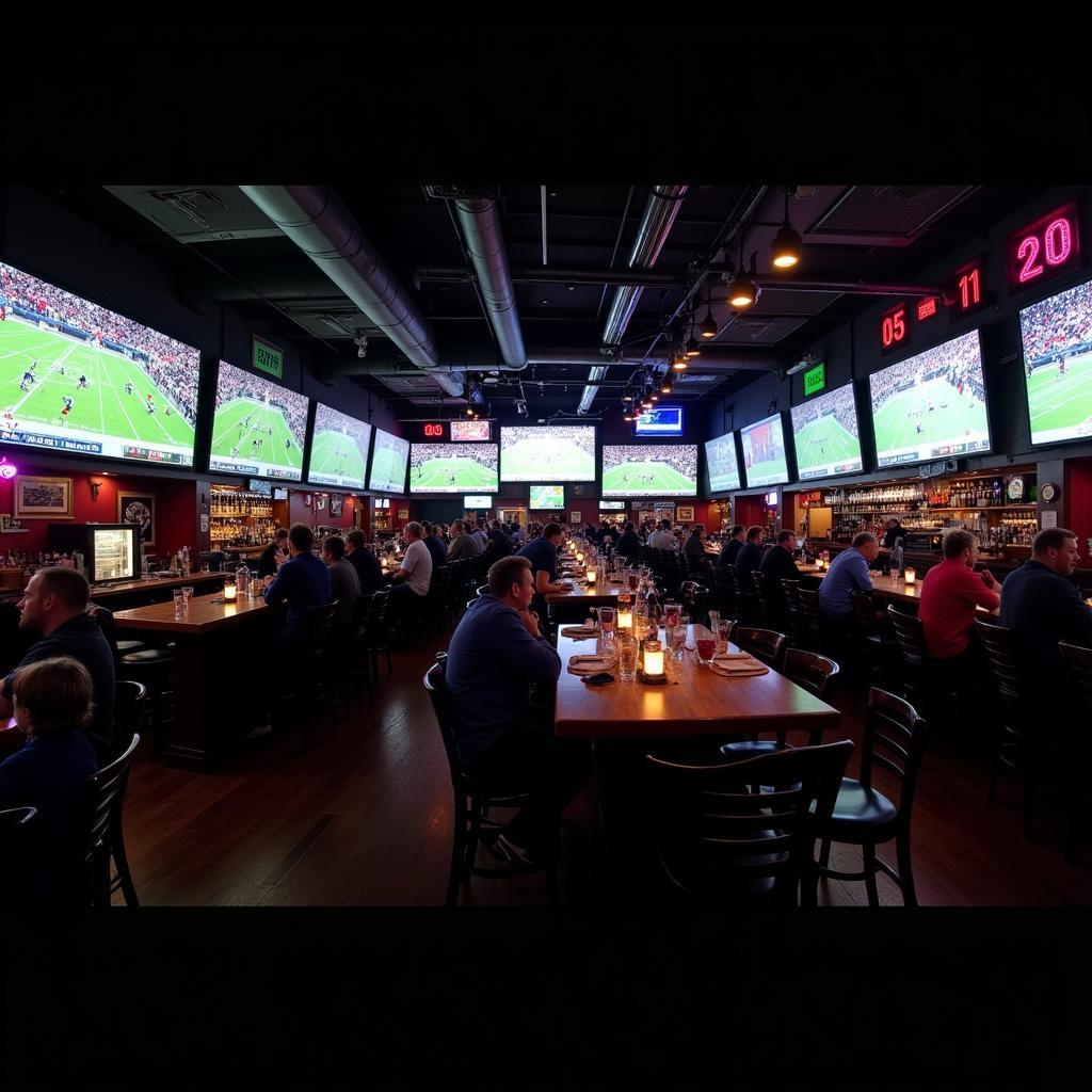 Boston sports bar with multiple screens showing various football games