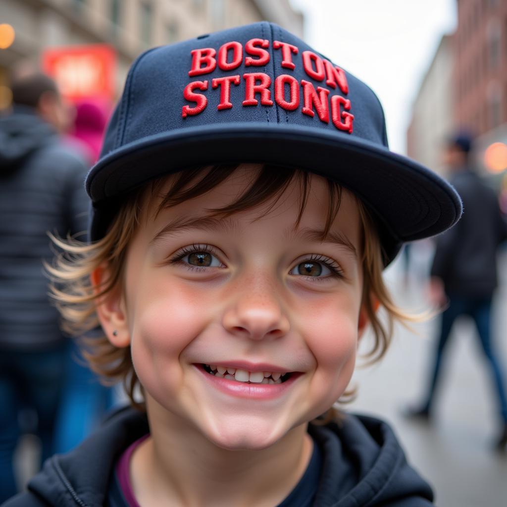 Child Wearing Boston Strong Cap