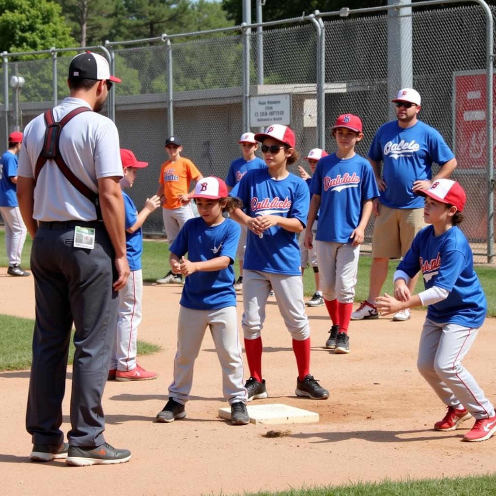 Young athletes practicing drills at Bowie Baseball Camp