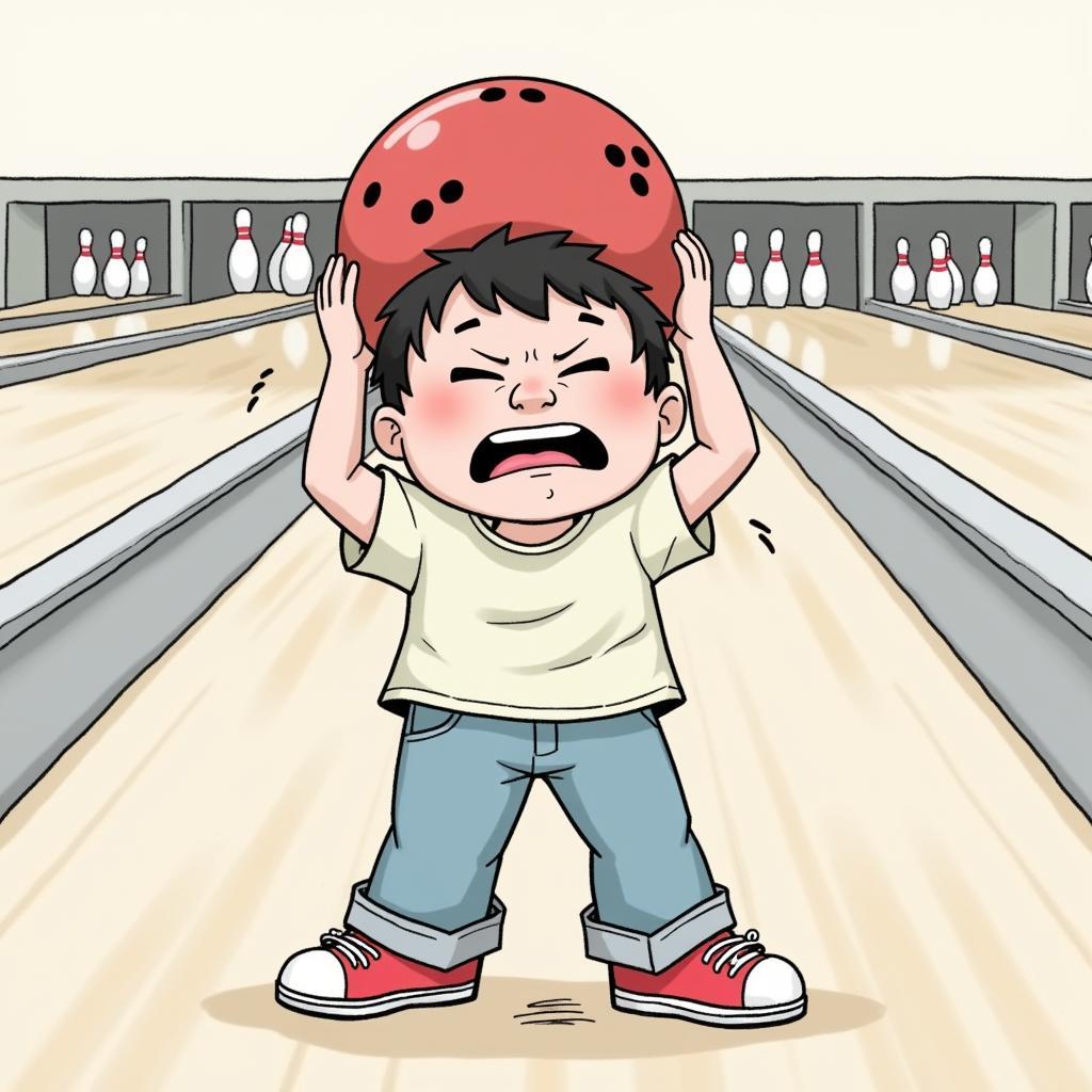 Cartoon depiction of a bowling ball helmet