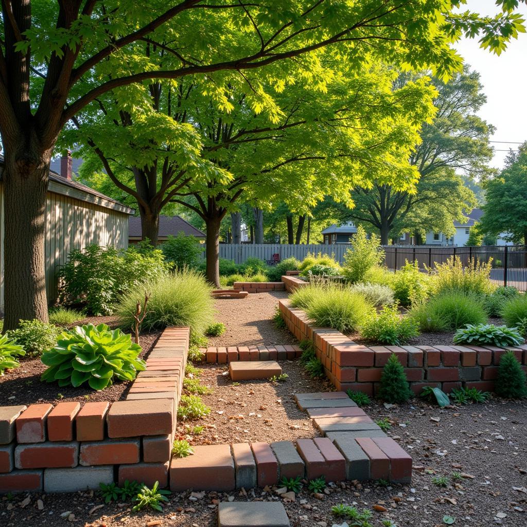 Reclaimed Brick Wall in a Community Garden