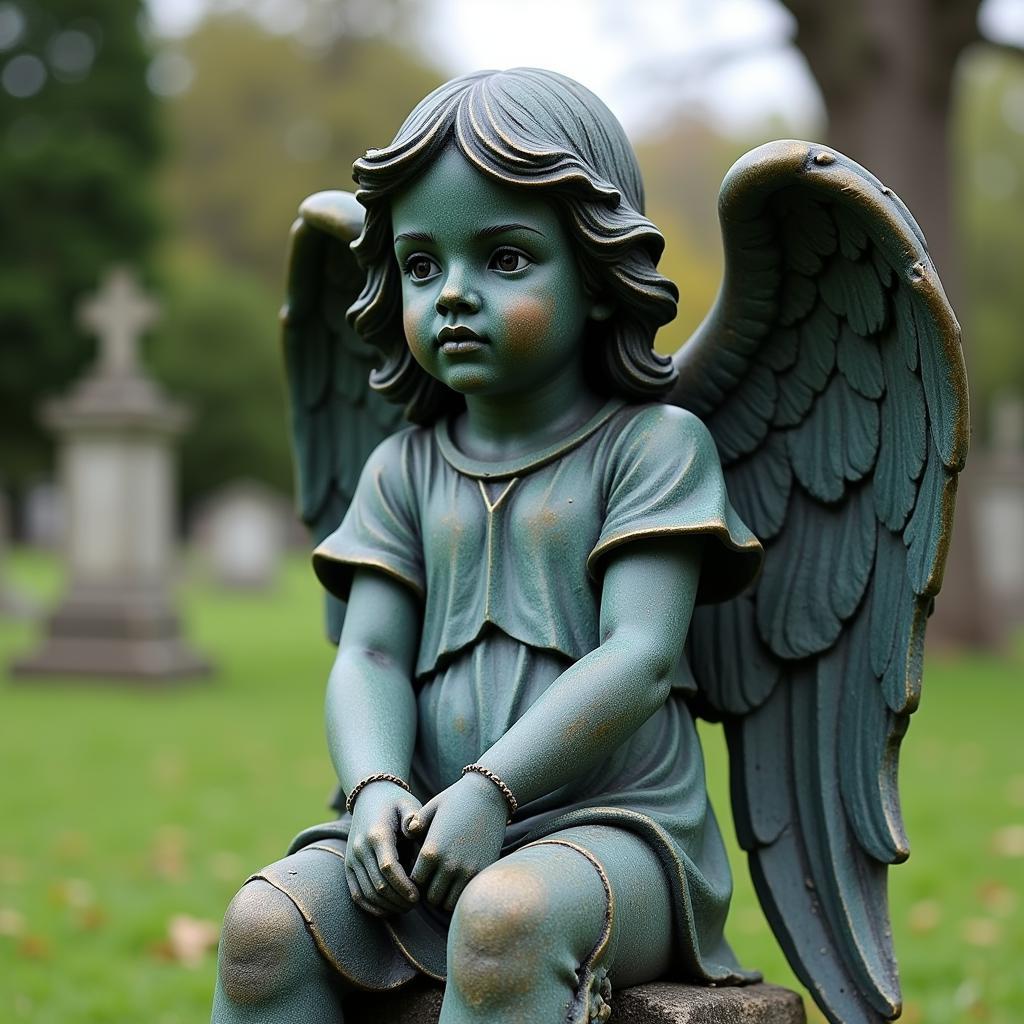 Bronze Angel Statue in a Cemetery