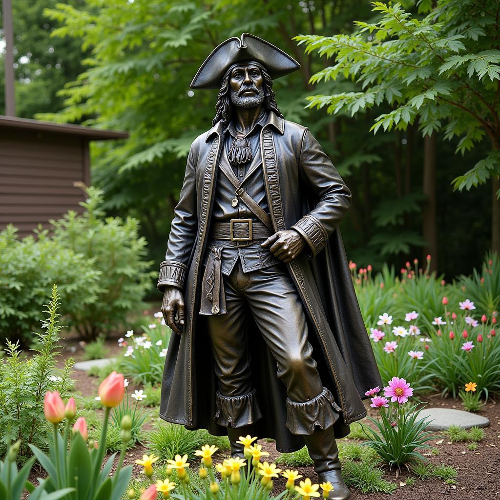 Bronze Pirate Statue in a Garden Setting