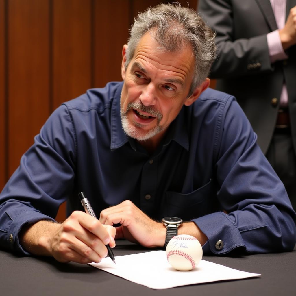 Bruce Bochy Signing a Baseball