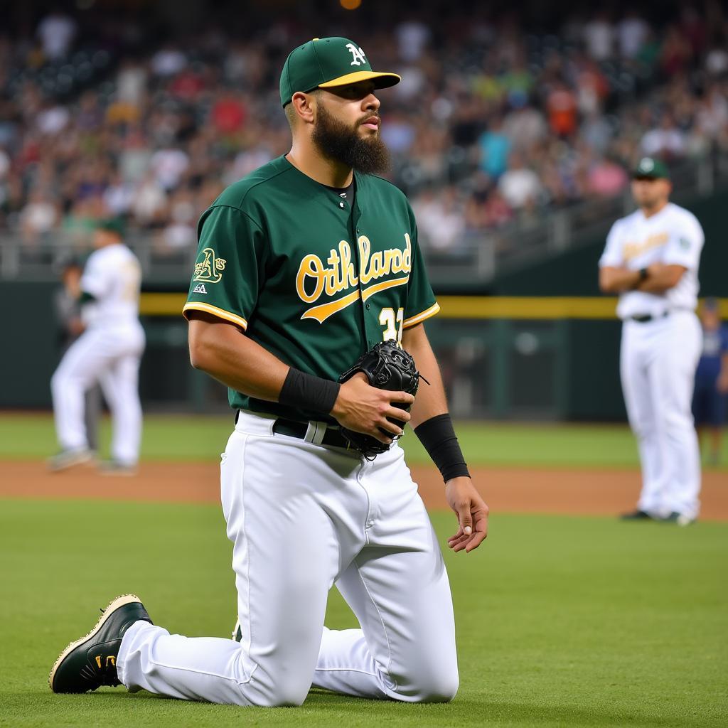 Bruce Maxwell kneeling during the National Anthem