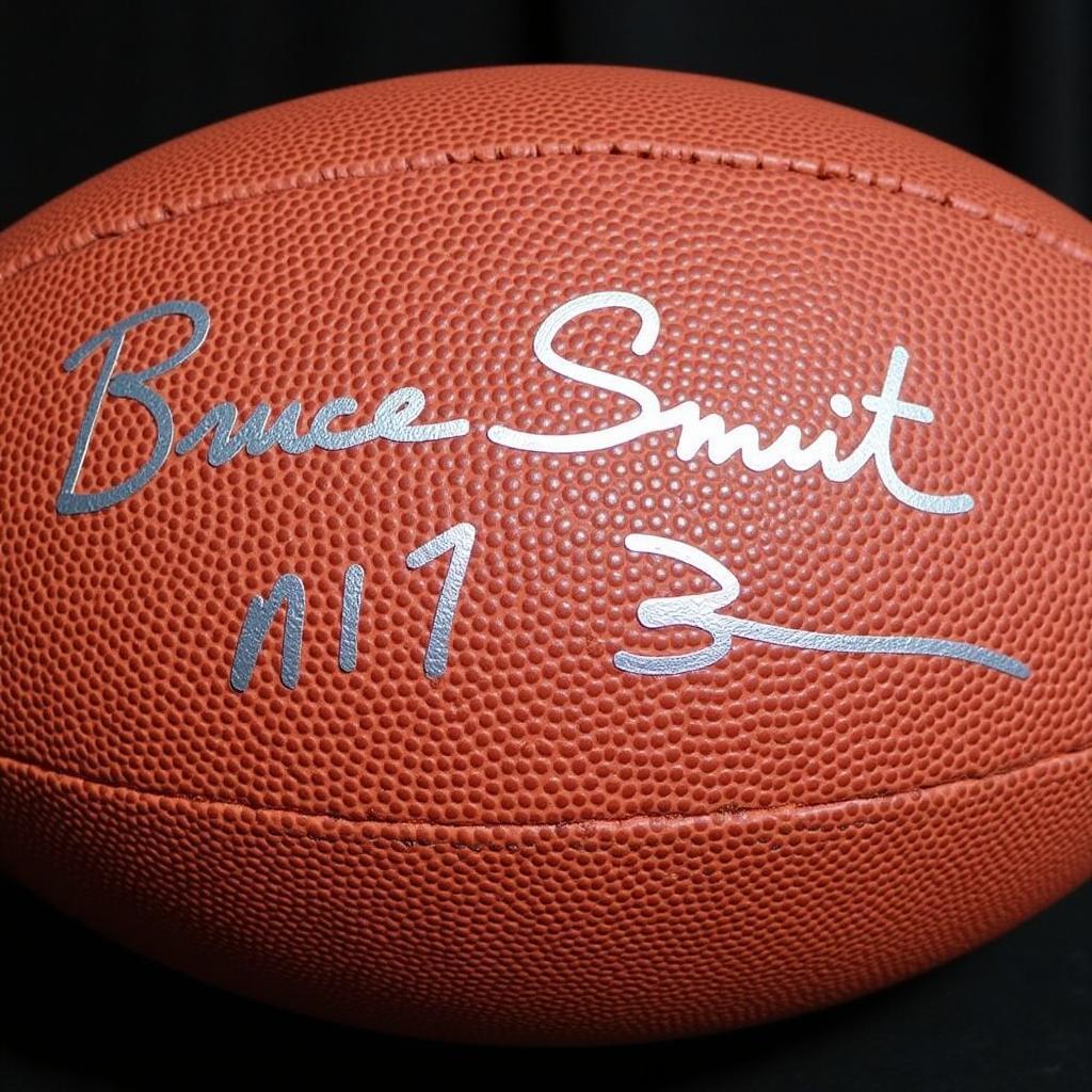 Close-up of a Bruce Smith Autographed Football