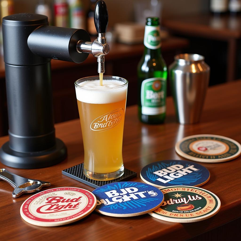 Bud Light Home Bar Accessories with Portable Tap and Custom Coasters