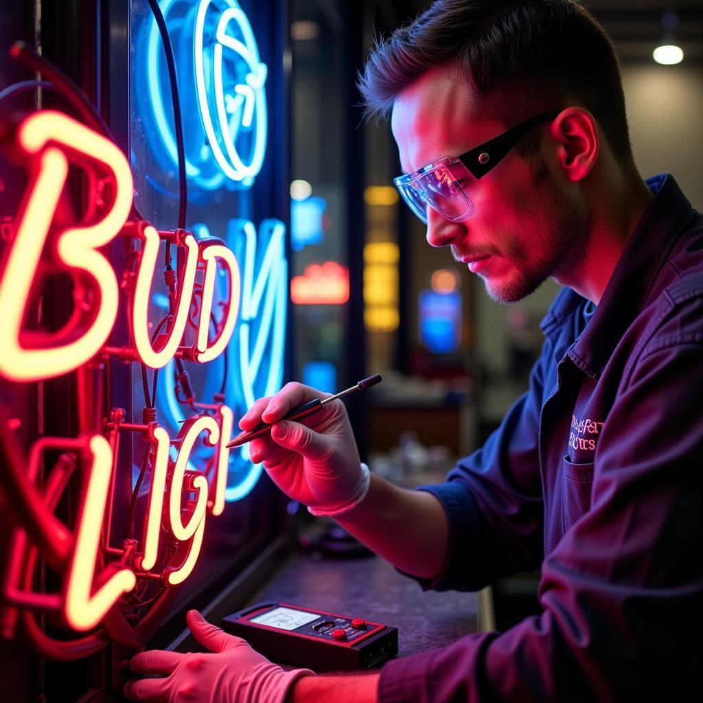 Repairing a Bud Light Neon Sign